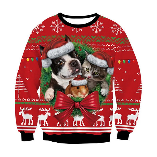 HX Animals Christmas Sweatshirt 3D Graphics Christmas Alpaca Pullovers