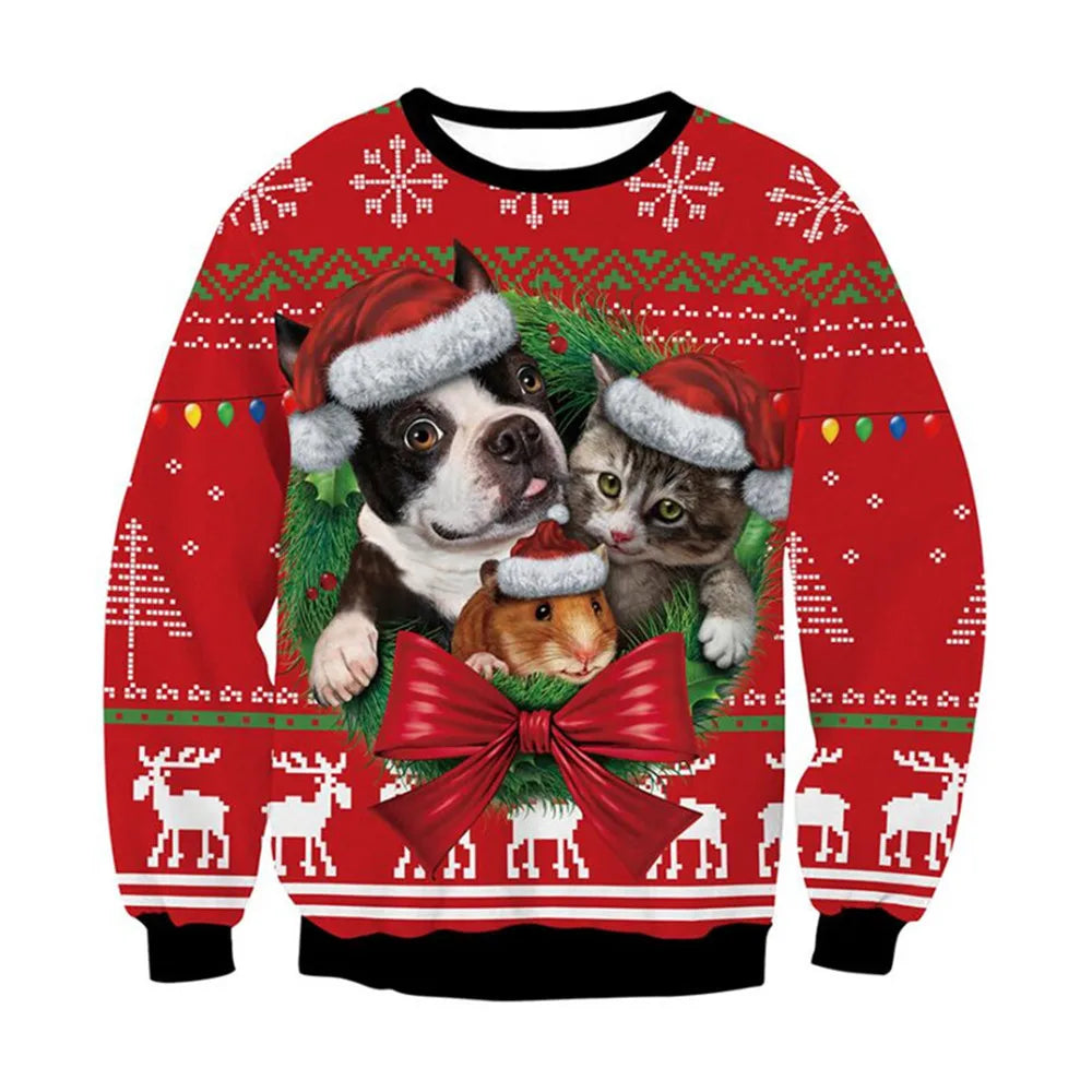 HX Animals Christmas Sweatshirt 3D Graphics Christmas Alpaca Pullovers