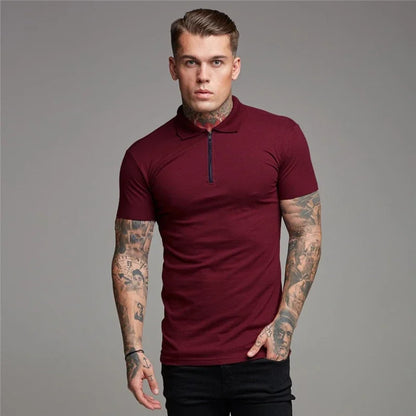 Mens Summer Solid Polo Shirt Short Sleeve Slim Fit Polos Fashion Streetwear