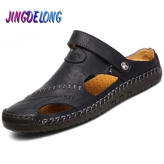 Summer Men's Sandals Genuine Leather Sandals Slides Breathable Rome