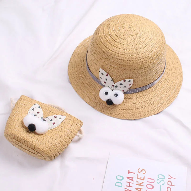 Summer Baby Flower Breathable Hat Straw Hat With Handbag Bags Kids Hat Girls