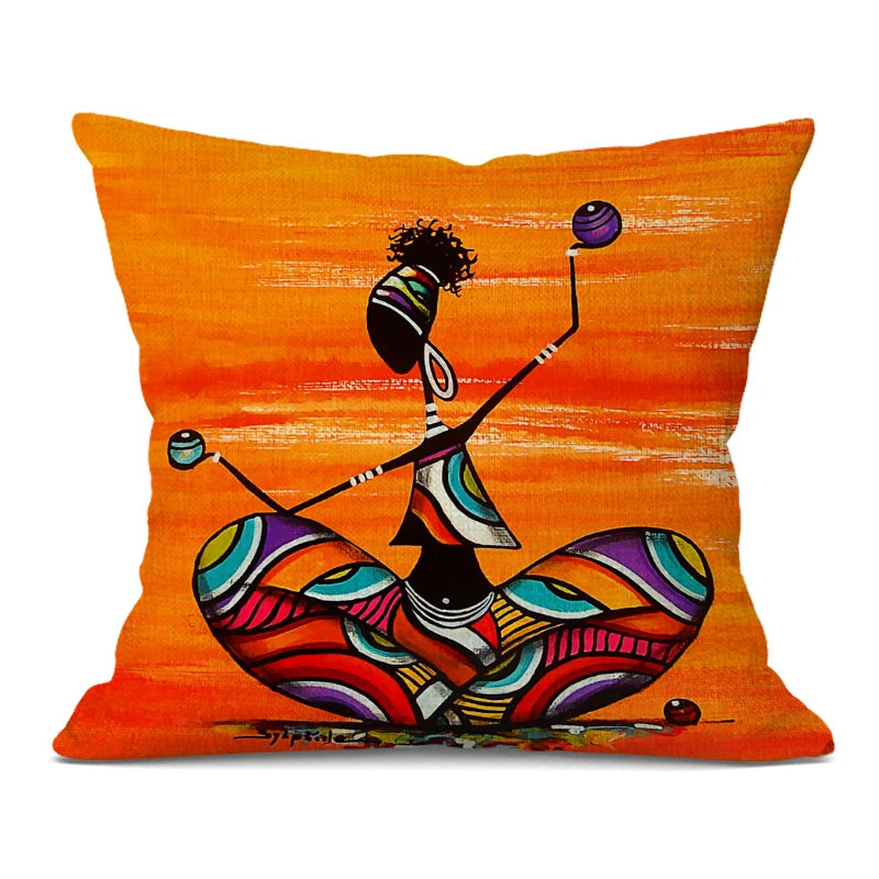 African Woman Cushion Cover Africa Life Abstract Painting Square Pillow