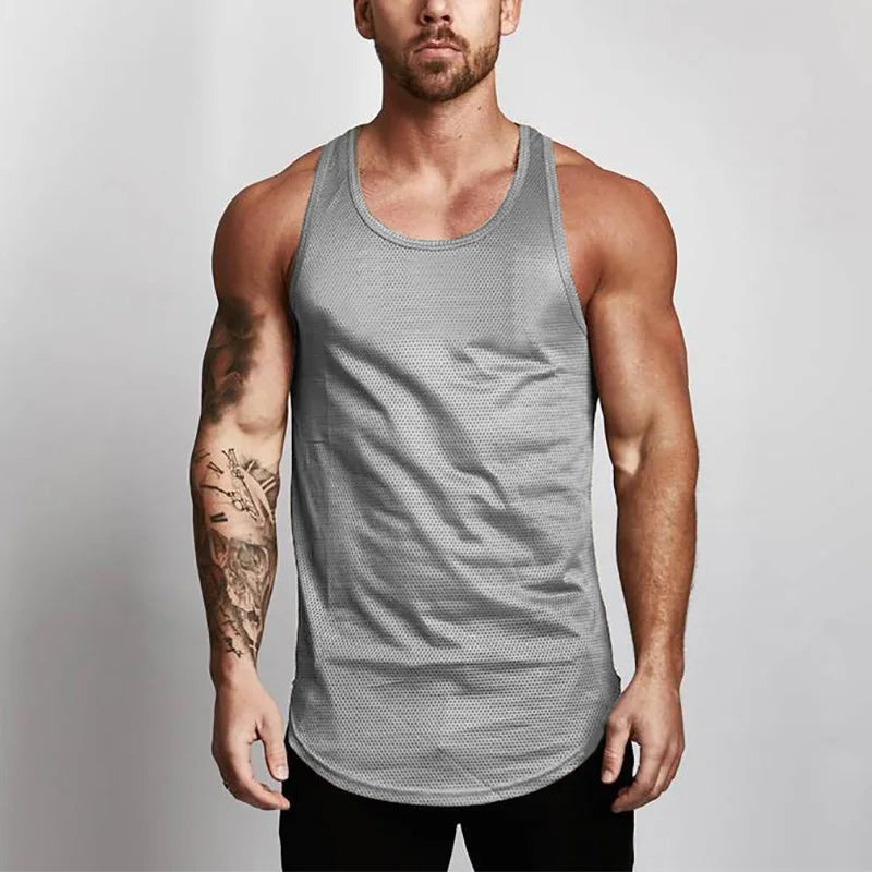 Bodybuilding Clothing Mesh Tank Tops Men Gym Stringer Sleeveless Shirt Fitness