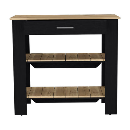 Kitchen Island 40 Inches  Dozza, Kitchen Room, Black / Light Oak