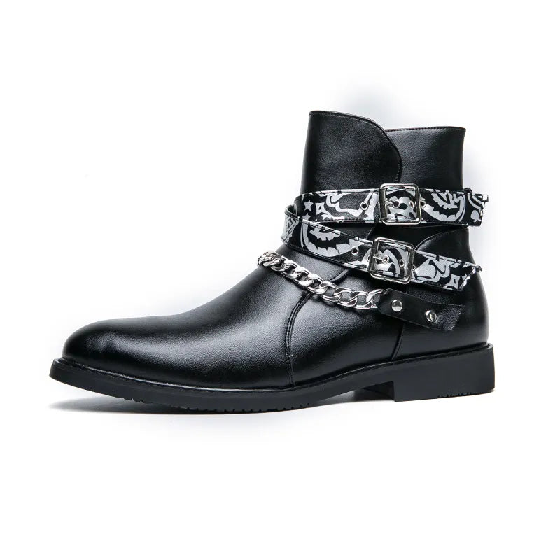 New Black Men Business Boots Buckle Strap Pointed Toe Handmade Ankle Boots