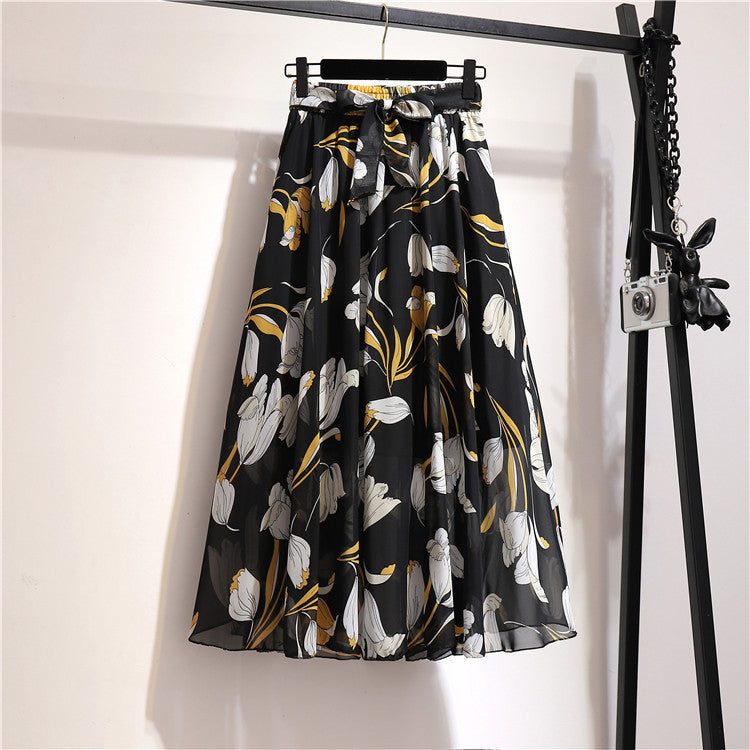 Women's Elegant Skirt Korean High Waist Cover Up Ruffle Skirts Midi Skirt