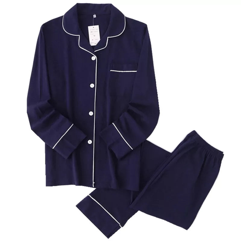 Casual Couple Solid 100% Cotton Pajamas Sets Men Autumn Long-Sleeve Sleepwear