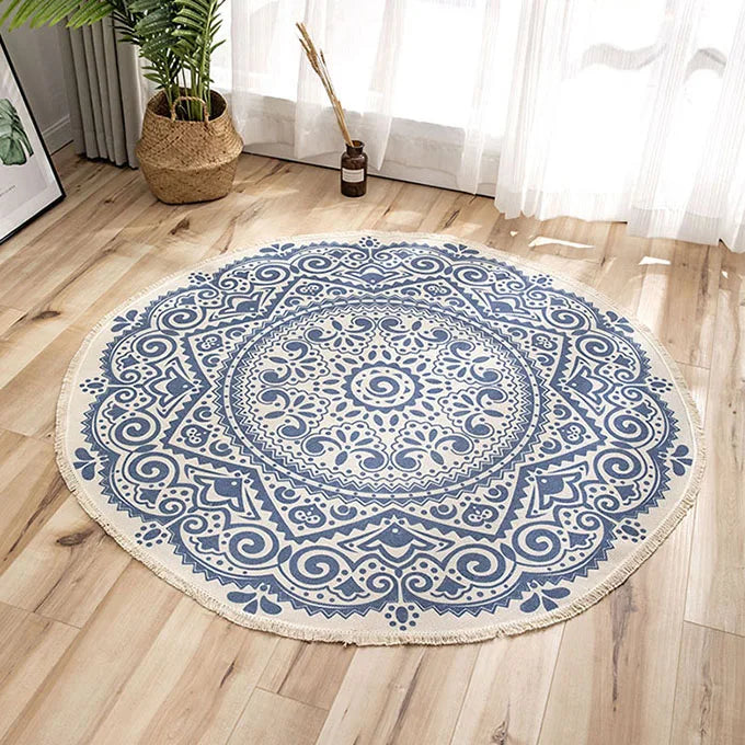 Nordic Round Carpets Bohemia Ethnic Tassel Yellow Mandala Carpet Living Room