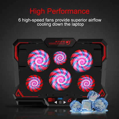 Coolcold Laptop Cooler 6 Fans Laptop Cooling Pad 2 USB Port With Led Screen