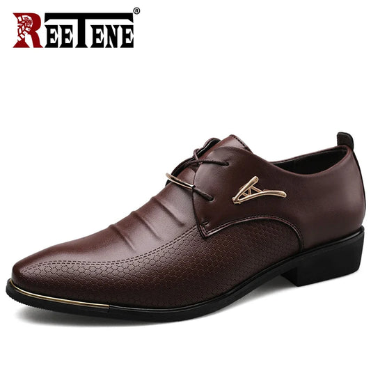 REETENE Men'S Leather Formal Shoes Dress Shoes Oxfords Fashion Retro Shoes