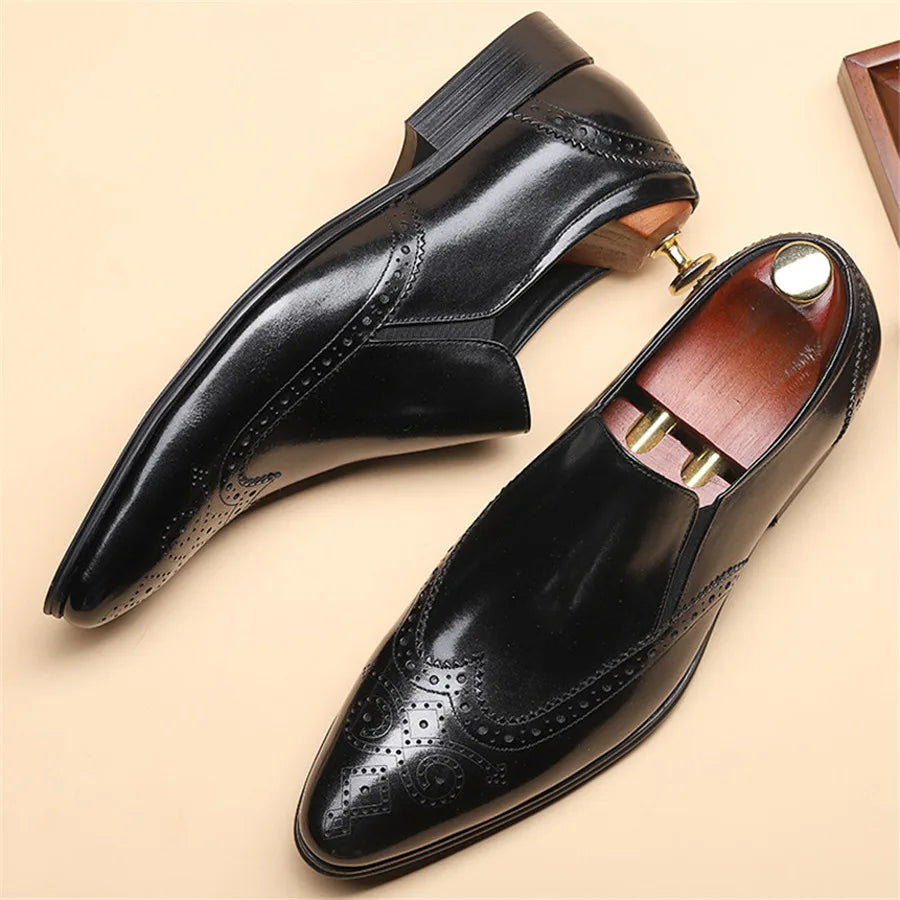 Genuine Leather Men Brogue Business Wedding Banquet Shoes Casual Flat Shoes