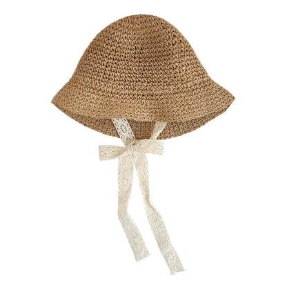 Fashion Lace Baby Hat Summer Straw Bow Baby Girl Cap Beach Children