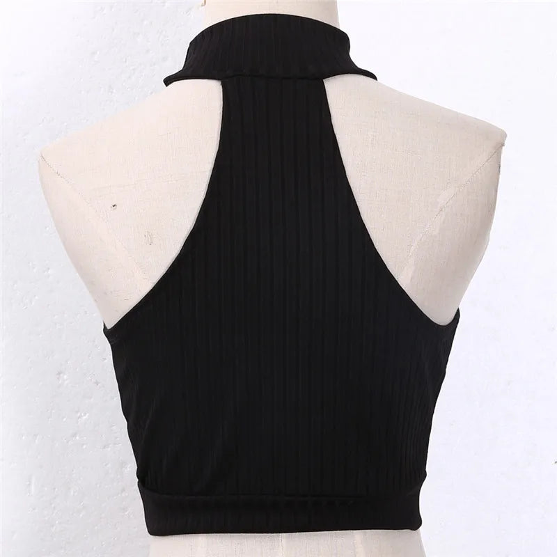 Women Summer Knit Crop Tops Camis Sexy Hollow Out Halter Tank Tops Vest Top