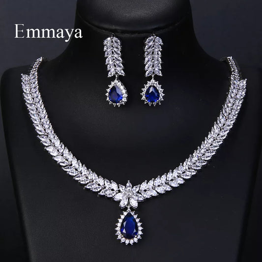 Emmaya Luxury AAA Cubic Zircon 4 Colors Water Drop Wedding Earrings Necklace