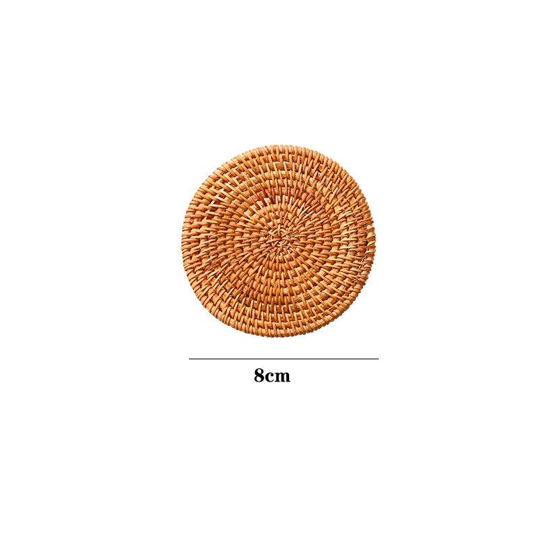 1PC Round Natural Rattan Coasters Bowl Pad Handmade Padding Cup Mats Insulation