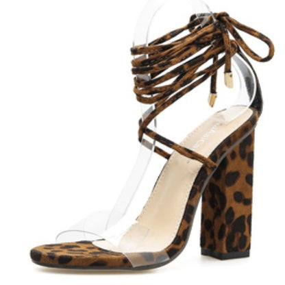 Hot Selling Women Strap High-Heels Sandal Leopard Print Sexy Chunky Heels