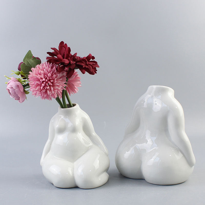 Hot Sale Modern Nordic White Ceramic Body Vases for Home Decor Art Sculptures