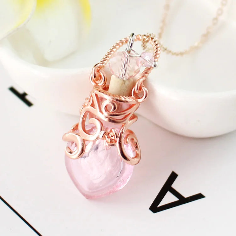 1PC Murano Glass Perfume Necklace Small Heart Essential Oil Bottle Pendants