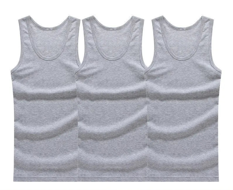 3Pcs/Lot Otton Mens Sleeveless Top Muscle Vest Cotton Undershirts O-Neck