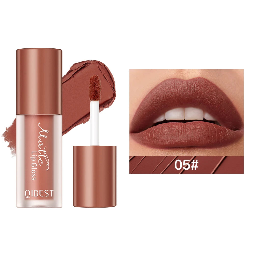 QIBEST 1Pc Velvet Matte Liquid Lipstick Nude Lipgloss Makeup Natural