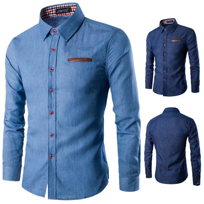 Long Sleeve Denim Shirt Men Spring Summer Casual Basic Shirts Pockets