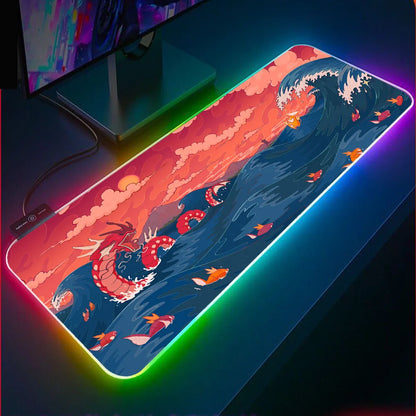 Anime Ocean Dragon Mouse Pad RGB Laptop Office Light-Emitting LED Suitable