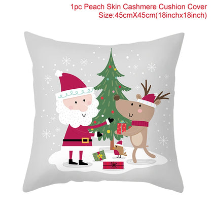 Merry Christma Decorations for Home Reindeer Santa Claus Tree Cushion Cover