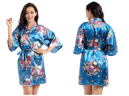 Women Floral Satin Robe Bridal Dressing Gown Wedding