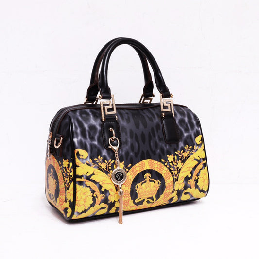 Famous Brand Top Quality Leather Leopard Print Boston Bags Women Genuine Leather