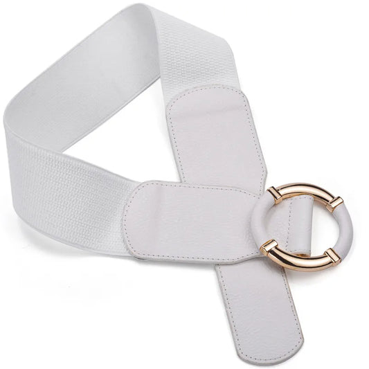 Women’s Elastic Stretch Wide Waist Belts W Wrapped Gold Circle Buckle