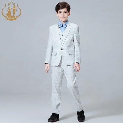 Kids Plaid Wedding Blazer Suit Brand Flower Boys Formal Tuxedos School Kid