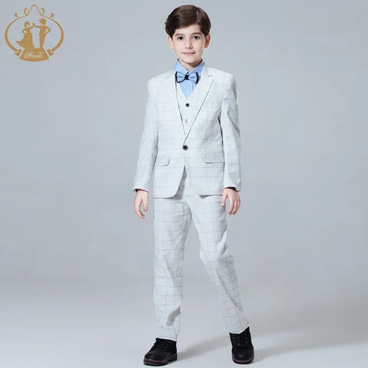 Kids Plaid Wedding Blazer Suit Brand Flower Boys Formal Tuxedos School Kid