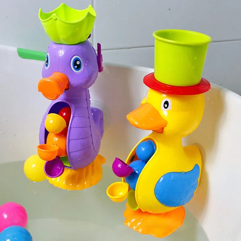 Kids Shower Bath Toys Cute Yellow Duck Waterwheel Elephant Toys Baby Faucet