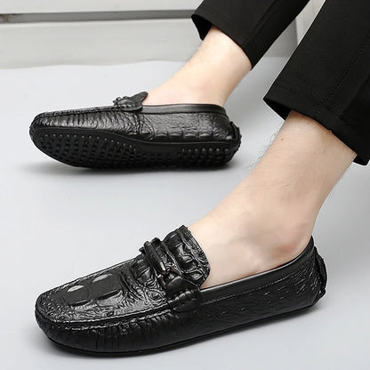 Mens Slip on Moccasins Men's Crocodile Pattern Loafers Genuine Leather Summer