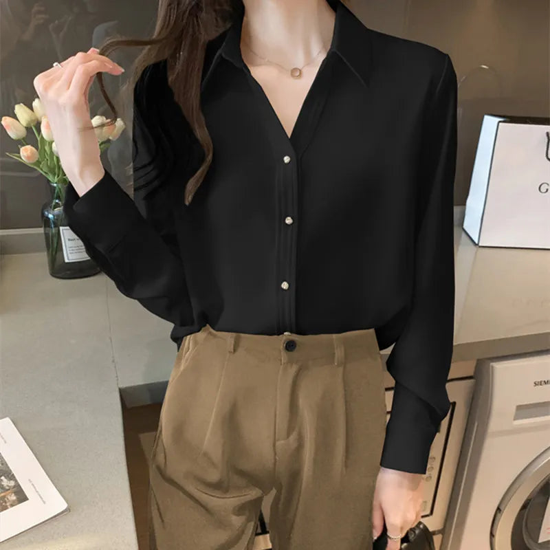 Korean Fashion Women Silk Shirts Satin Blouses Women Long Sleeve Shirts