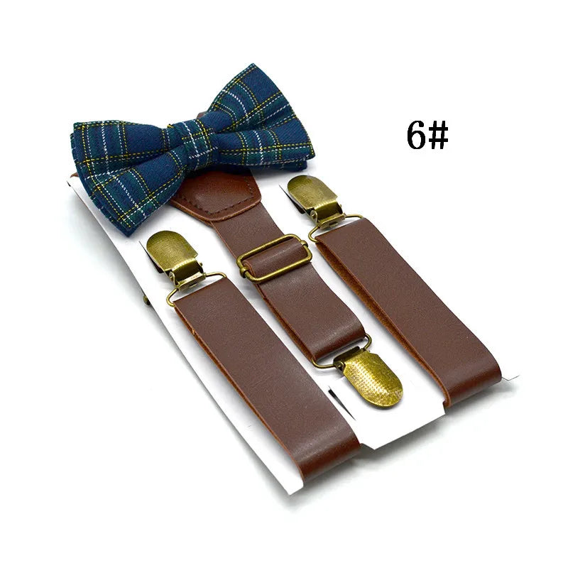 SHOWERSMILE Kids Suspenders With Bow Tie Leather British Style Boys Suspenders