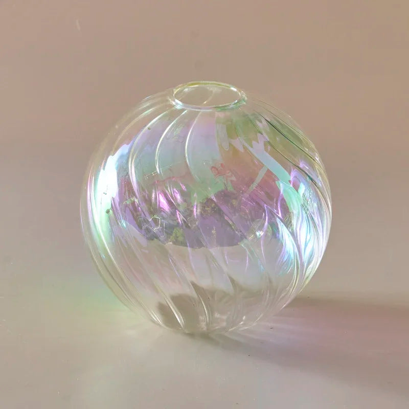 Iridescent Ball Vases Decoration Home Living Room Flower Pot for Interior Glass