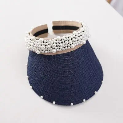 2022 New Pearls Women Summer Hat Female Elegant Pearl Straw Sun Hat