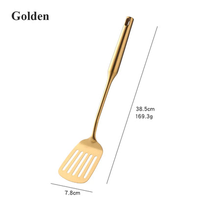 1-10pcs Stainless Steel CookwarLong Handle Set Gold Cooking Utensils Scoop Spoon