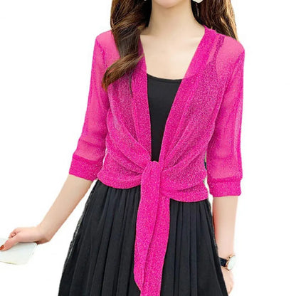 Stylish Jacket Cardigan  Half Sleeve Front Lace-Up Summer Coat