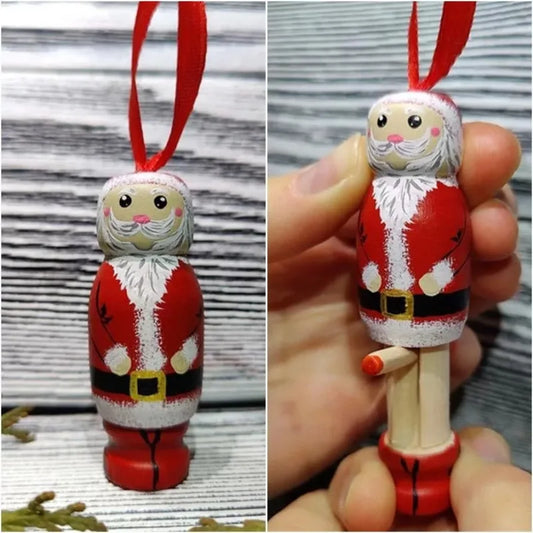 Funny Wooden Santa Doll Creative Handicraft Figurine Wooden Puppet Christmas