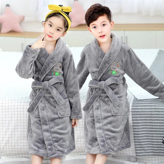 New Arrival Flannel Bathrobe for Boys and Girls Hooded Bear Bathrobes Kids