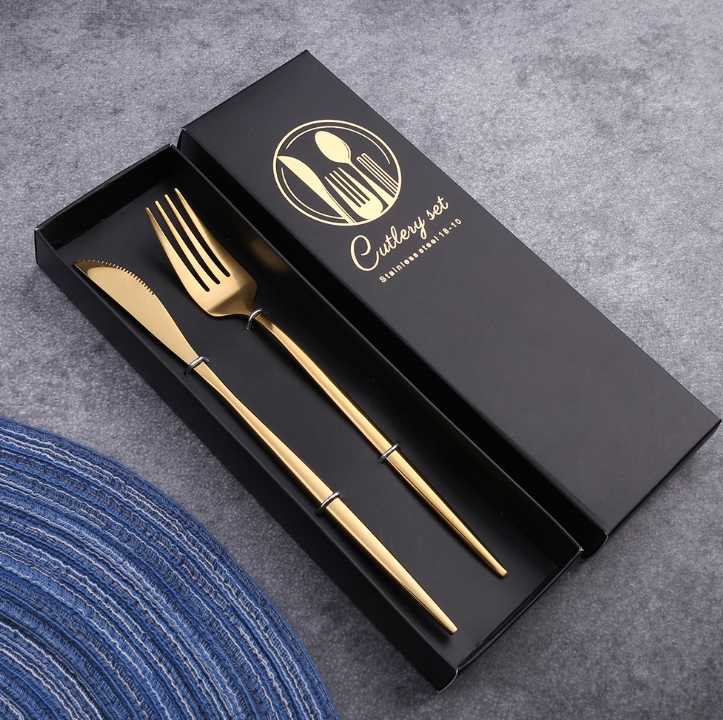 Luxury 18/10  Matte Black Gold Plated Stainless Steel Flatware Cutlery Set