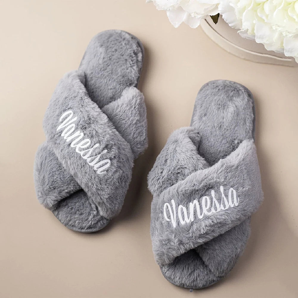 Personalized Bridal Slipper Bridesmaid Gifts Wedding Bridesmaid Fluffy