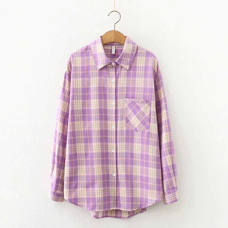 Fashion Women Plaid Shirt Chic Checked Female Casual Print Shirts