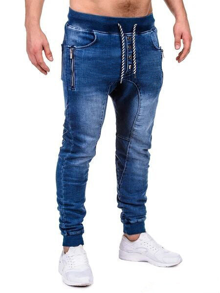 Street Tapered Pants Jeans Slim Fit Men'S Casual Sports Stacked Jeans Men