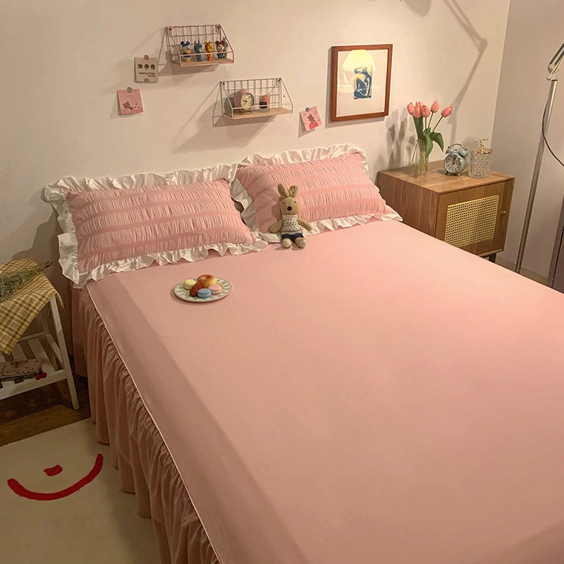 Princess Style Seersucker Ruffles Kawaii Bedding Set