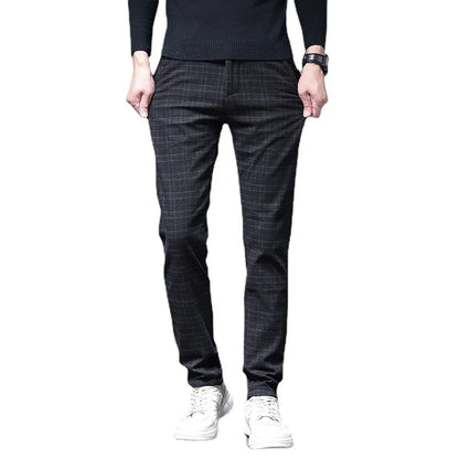 Spring Pants Men Stretch Slim Fit Elastic Waist Business Classic Korean Cargo