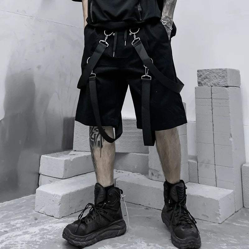 Men Summer Ribbons Hip Hop Cargo Shorts Casual Streetwear Shorts