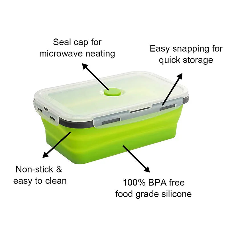 Collapsible Silicone Food Container Portable Bento Lunch Box Microware Home